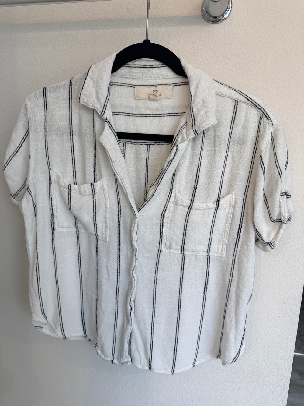 Thread & Supply White Shirt with Black Vertical Stripes